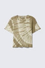 Khaki Green Tie-Dye - Cropped Printed Ribbed Cotton T-shirt - 3