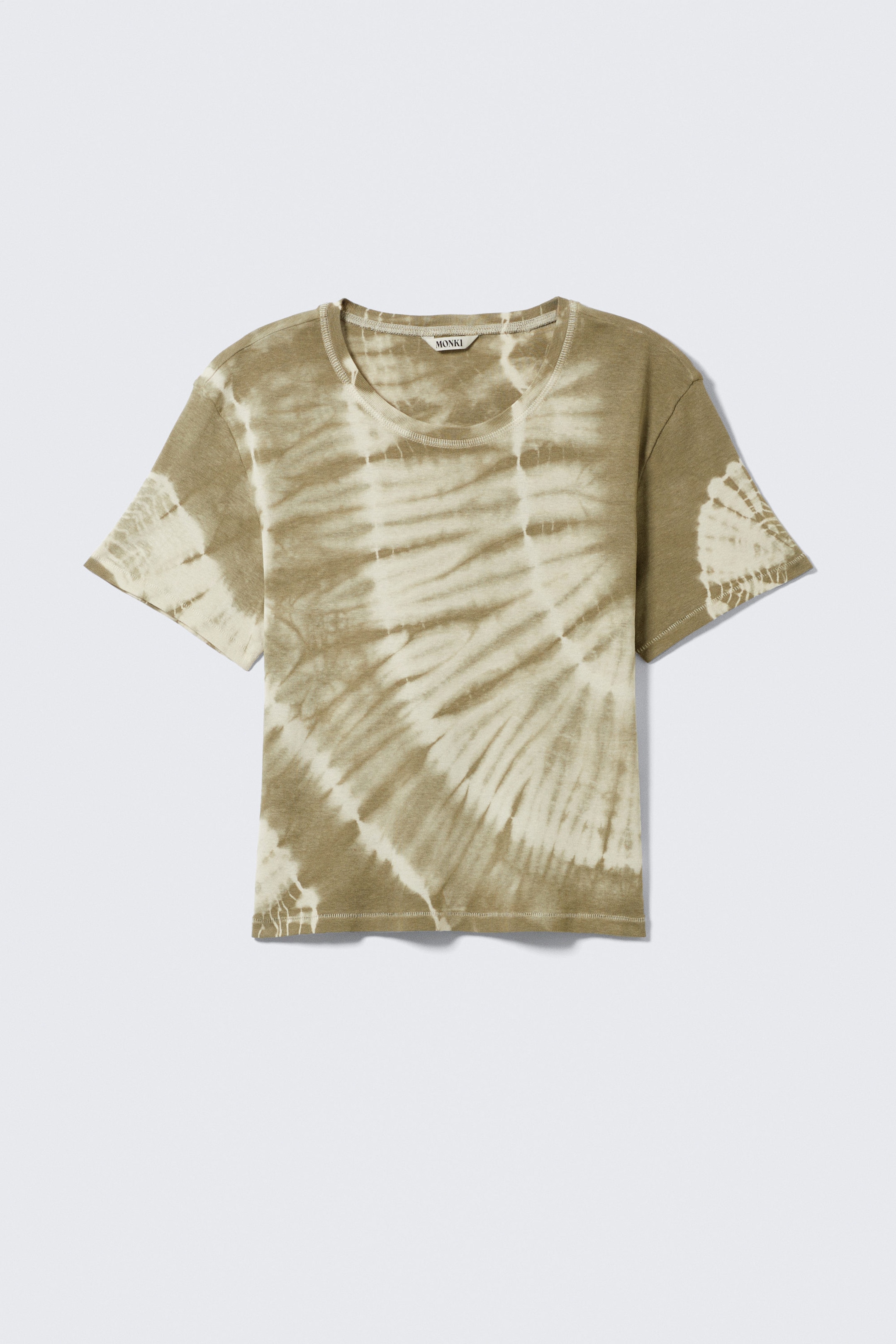 Kakigroene tie-dye - Cropped geribbeld katoenen T-shirt met print - 1