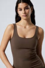 Dark Brown - Fitted Square Neck Tank Top - 1