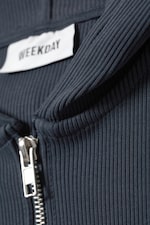 Dunkelblau - Enger Kapuzenpullover mit Reißverschluss - 1