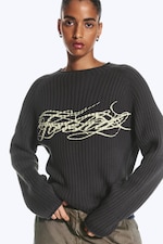 Dark Grey - Printed Cotton Rib Sweater - 0