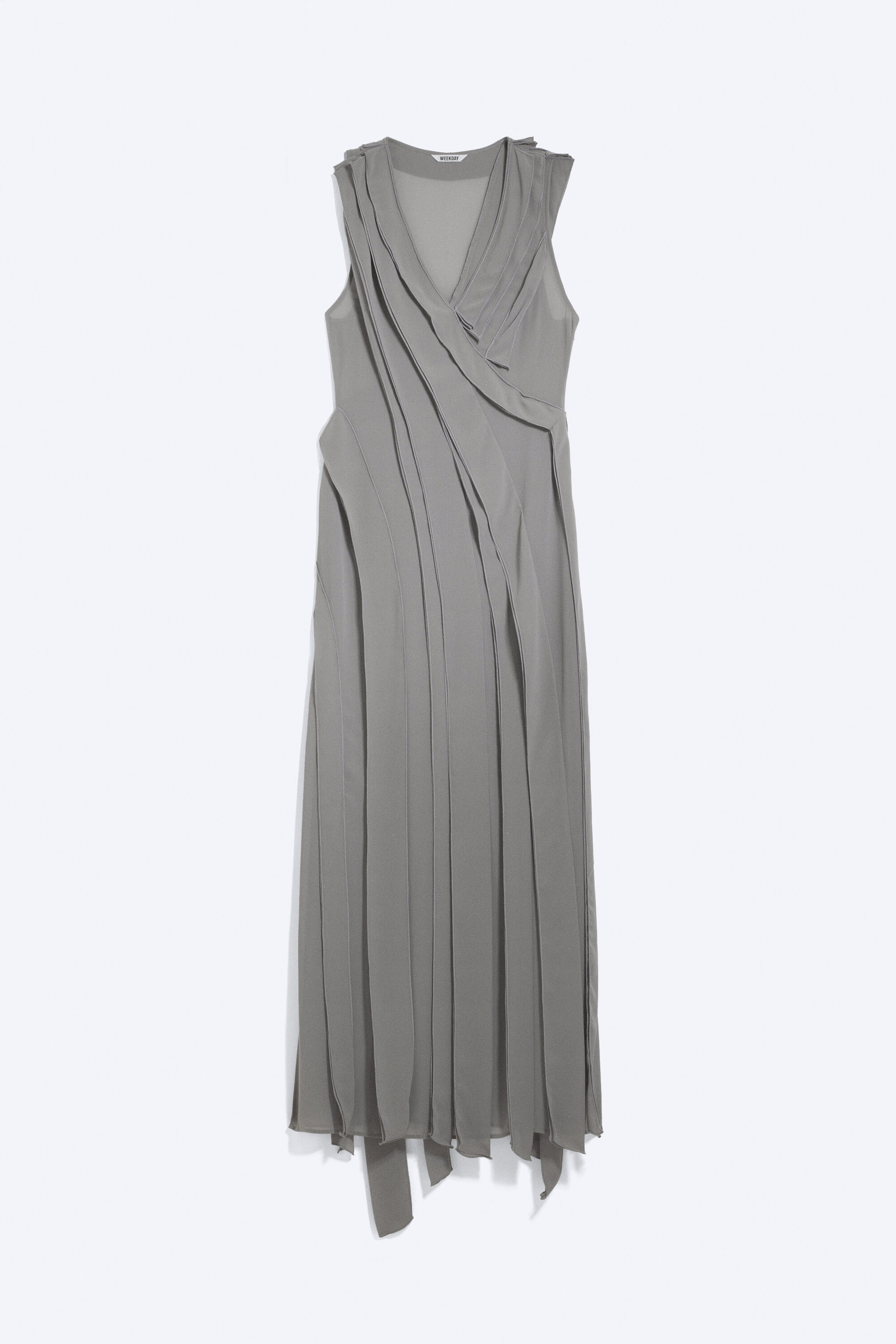 Staubiges Grau - Drapiertes Kleid mit V-Ausschnitt - 1