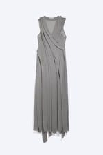 Staubiges Grau - Drapiertes Kleid mit V-Ausschnitt - 0