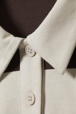 Beige & Brown Stripe - Striped Oversized Polo Shirt - 1