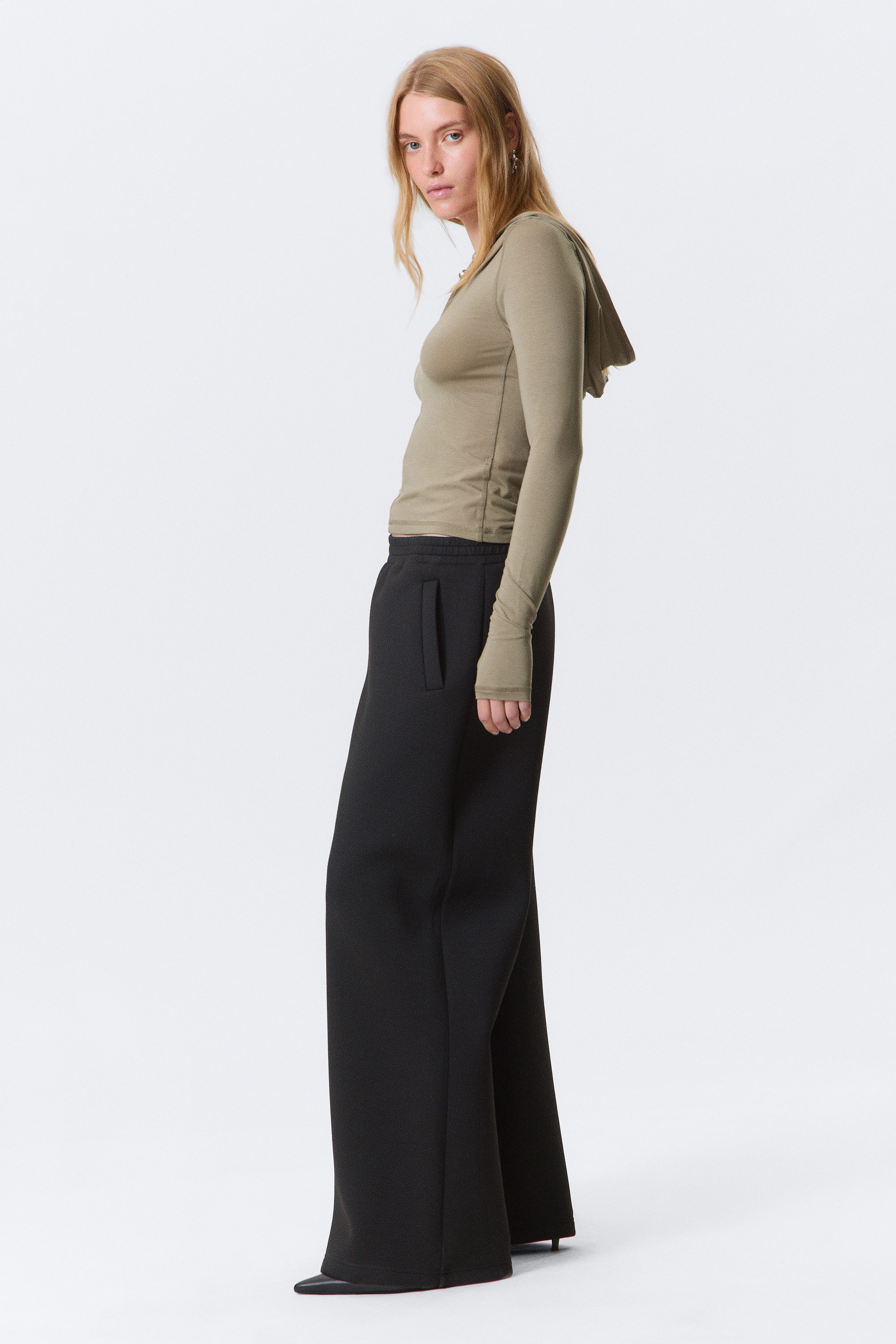 Schwarz - Lockere Scuba-Jogginghose mit weitem Bein - 2