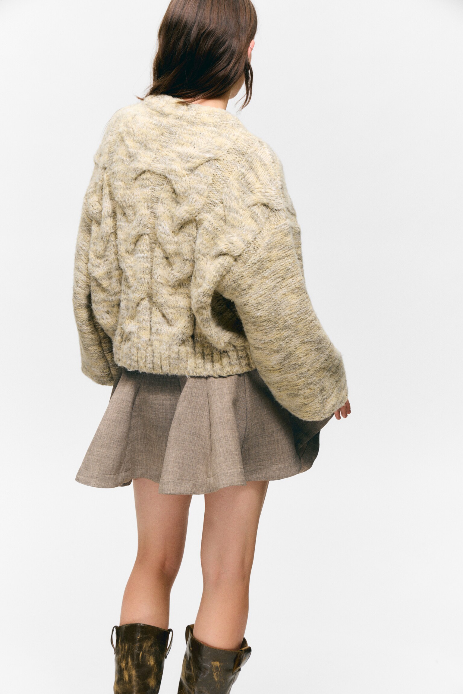 Pull en maille torsadée épaisse - Mélange jaune poussiéreux - 4