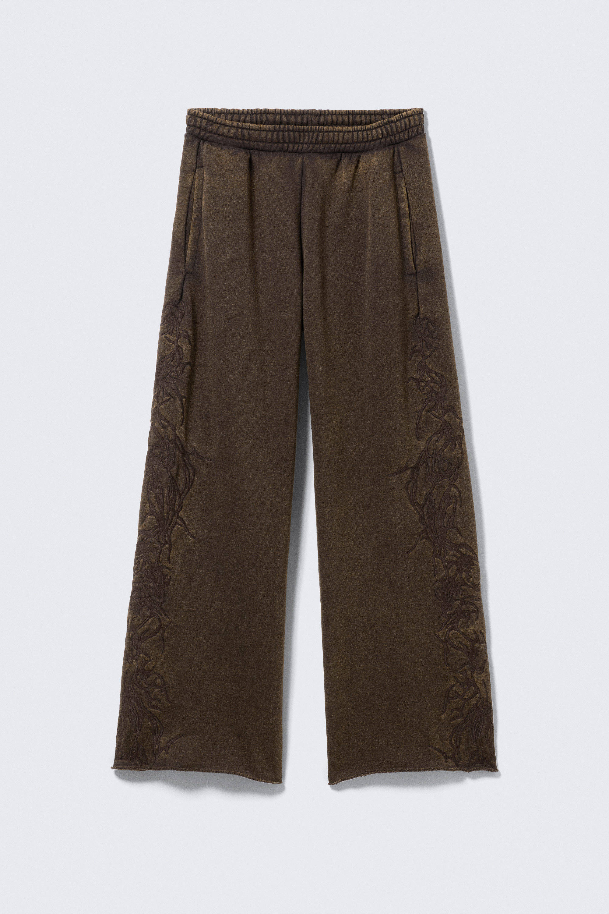 Dark Brown - Loose Fit Embroidered Sweatpants - 4