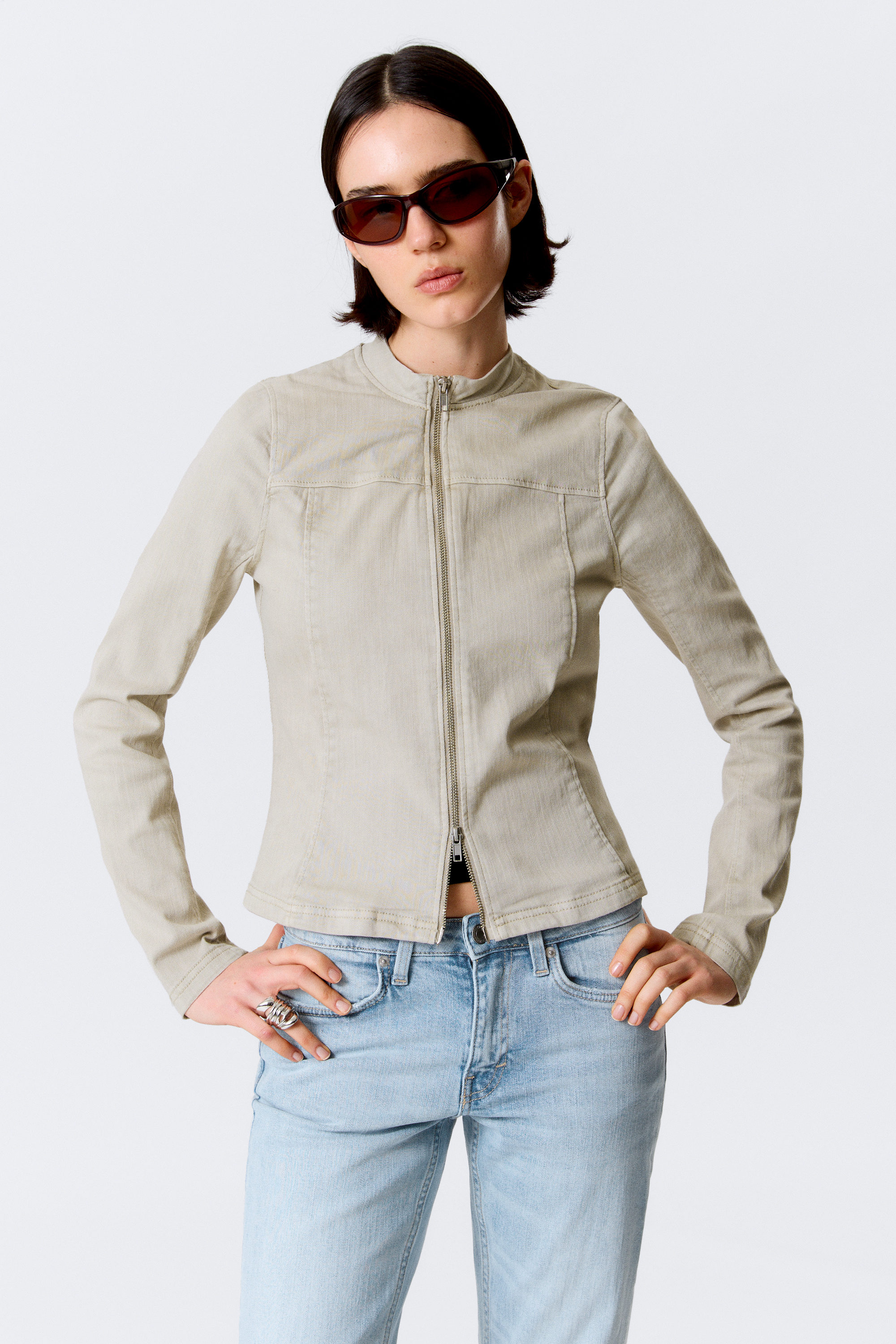 Light Beige - Slim Structured Cotton Zip Jacket - 2