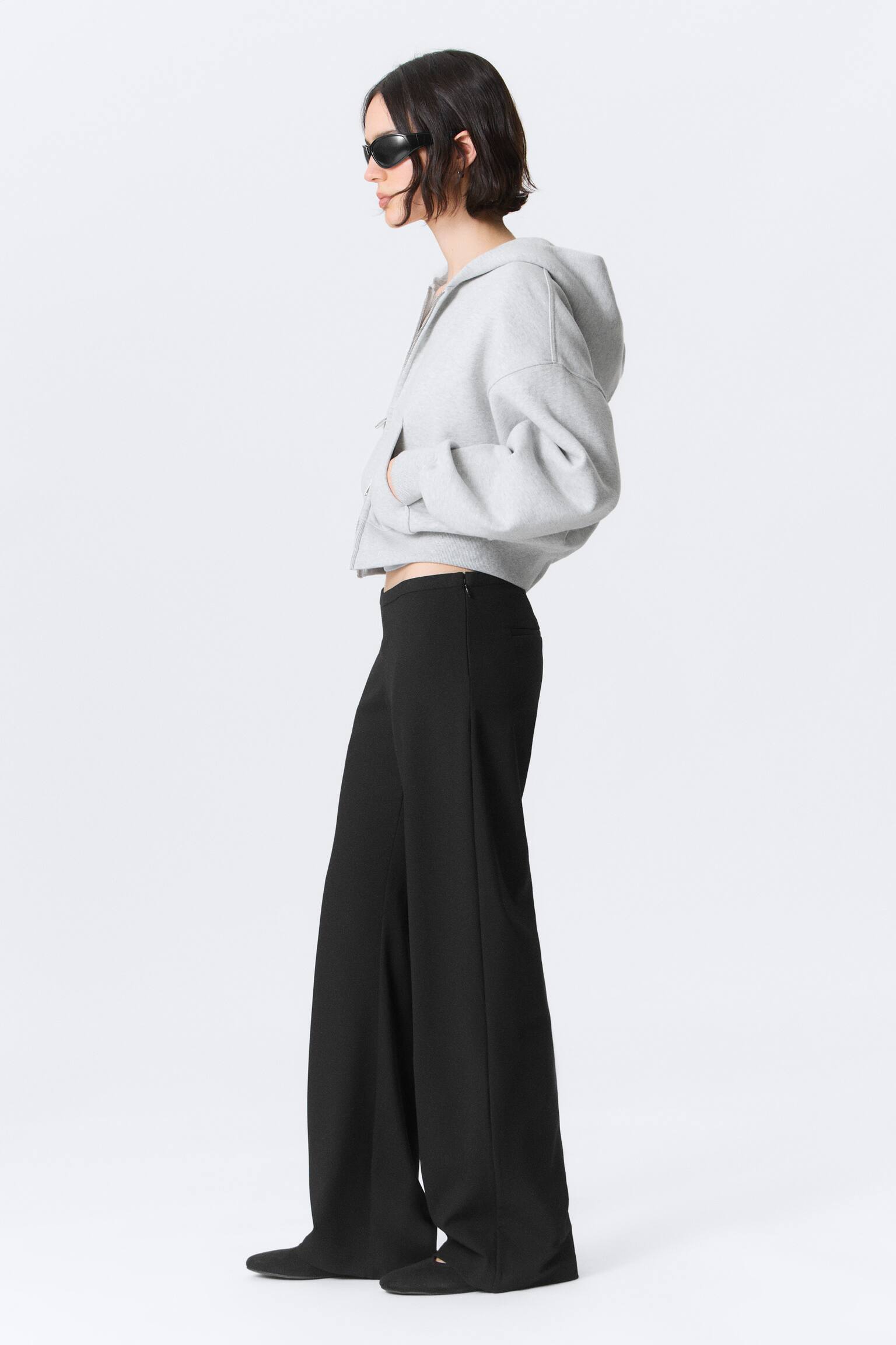 Low-Waist-Anzughose mit seitlichem Reißverschluss - Schwarz/Dunkelgrau meliert - 6