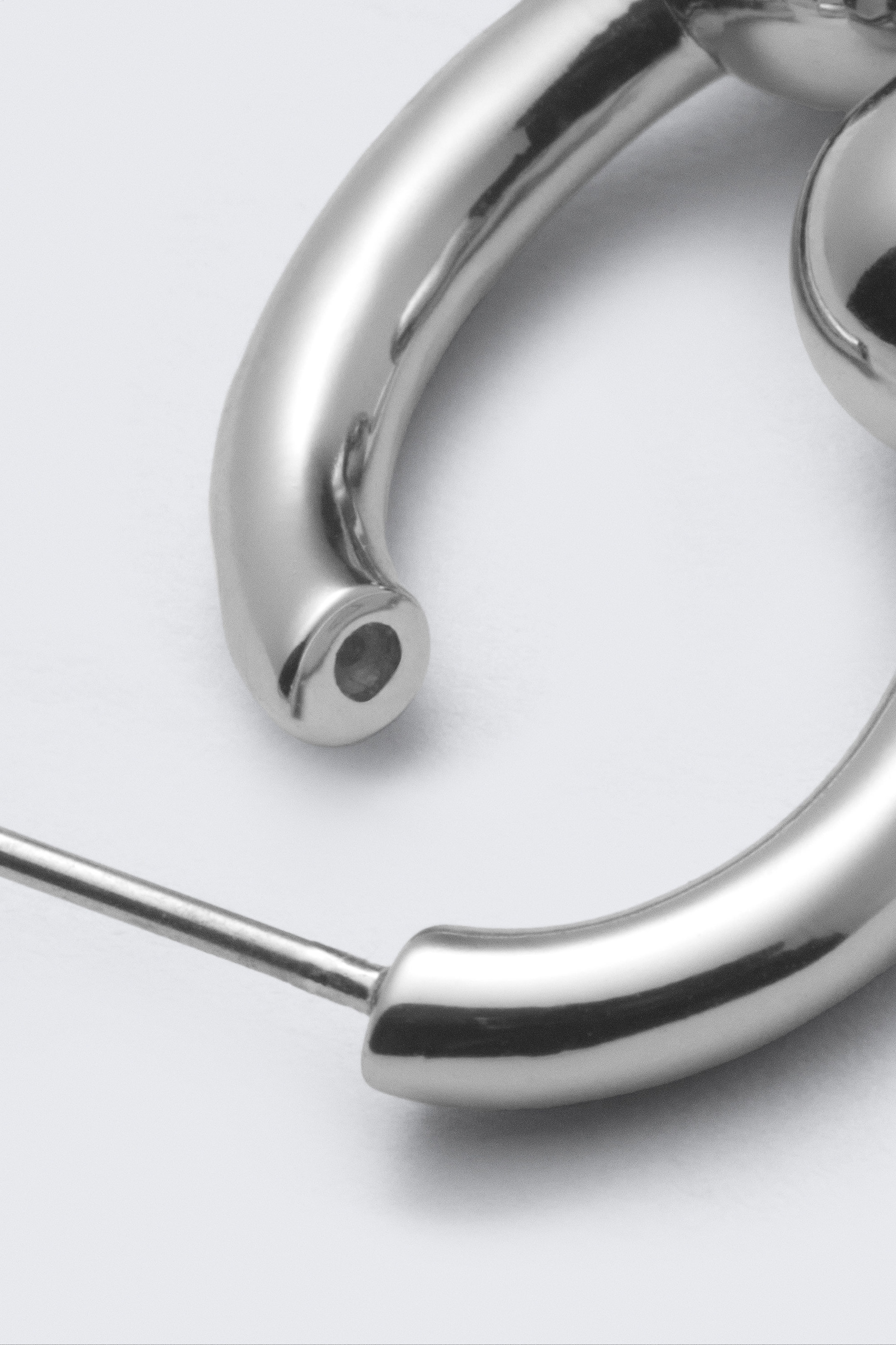 Silver - Sculptural Open-ended Hoop Earrings - 2