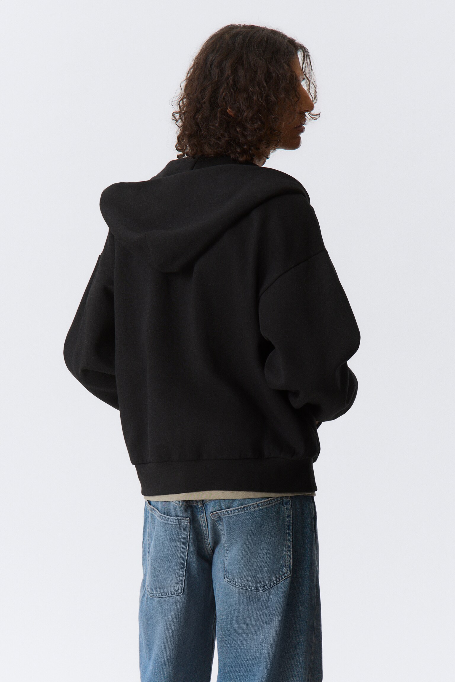 Loose Fit Zip Hoodie - Black/Grey Melange - 3
