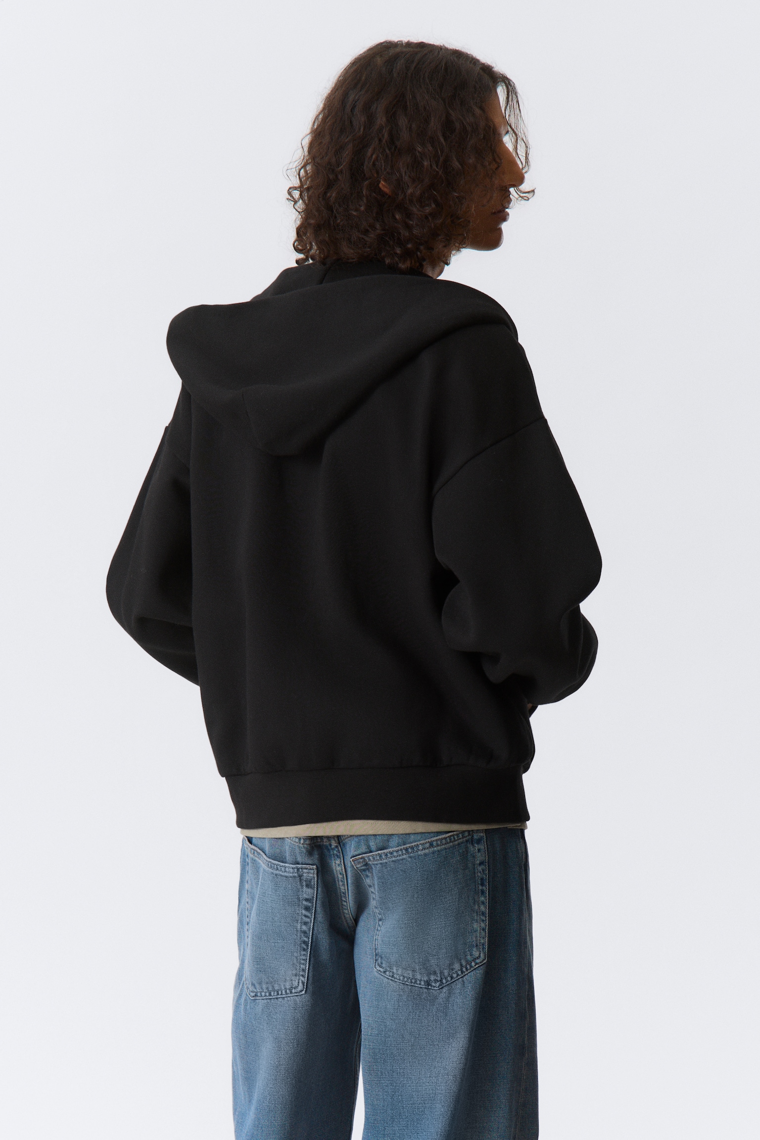 Loose Fit Zip Hoodie - Black/Grey Melange - 5