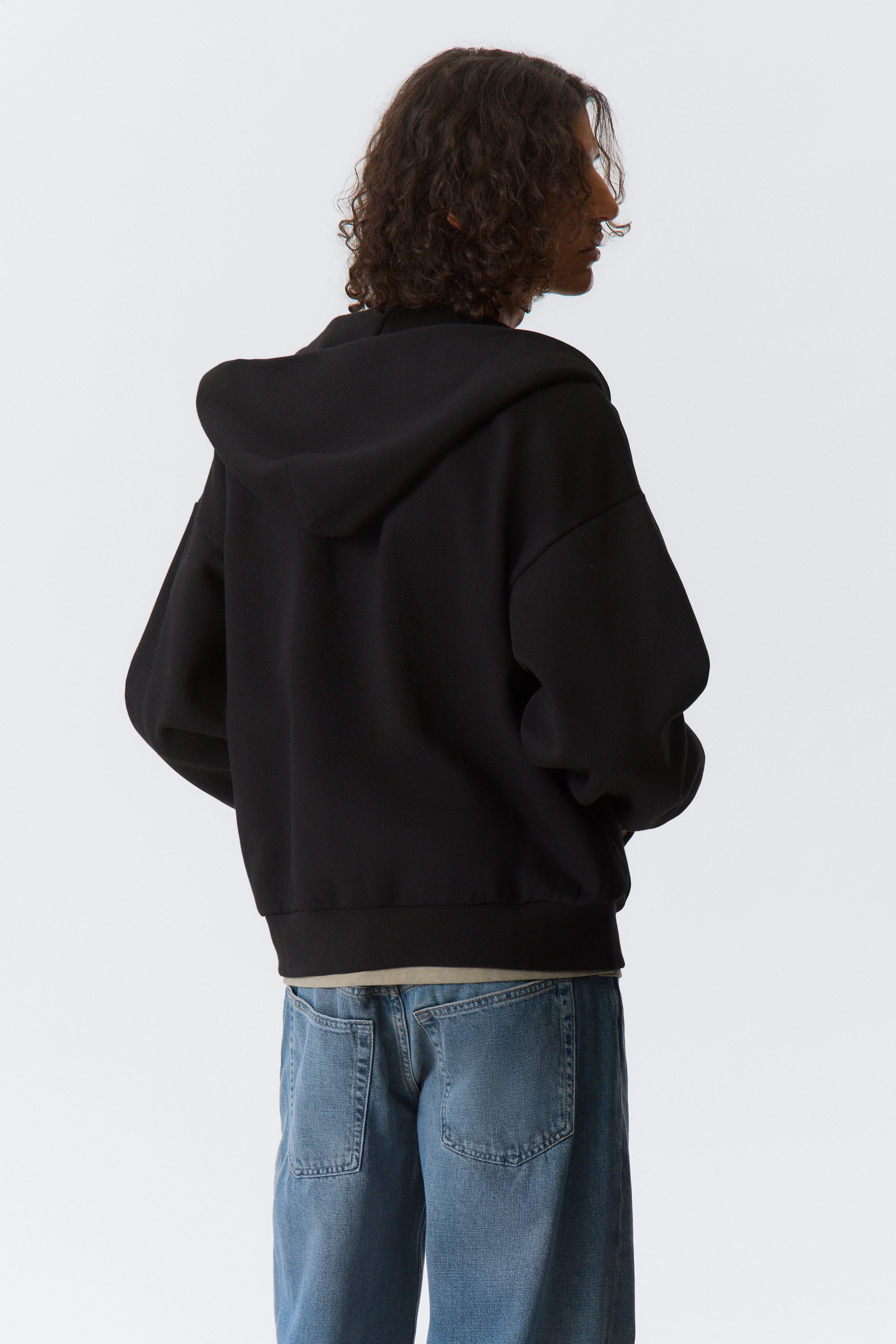 Noir - Sweat à capuche zippé ample - 2