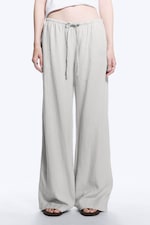Light Grey - Low Rise Linen-Blend Trousers - 1