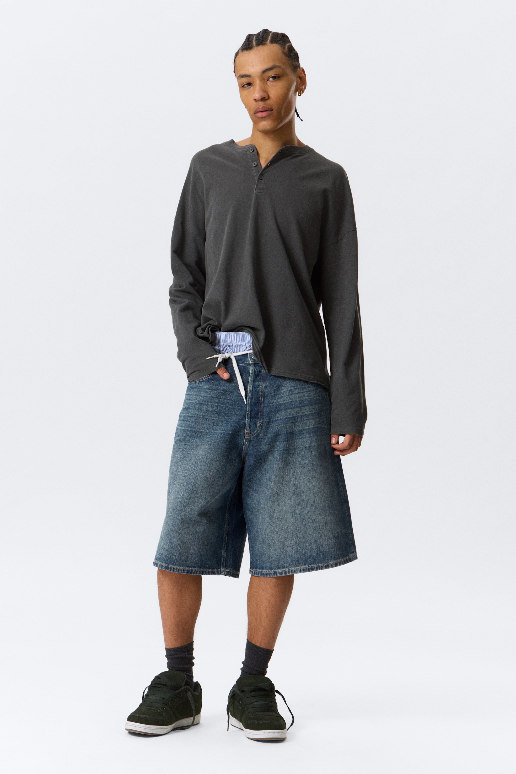 Blue Hymn - Mittelblau - Astro Mid Waist Loose Baggy Denim Shorts - 2