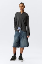 Blue Hymn - Mittelblau - Astro Mid Waist Loose Baggy Denim Shorts - 1