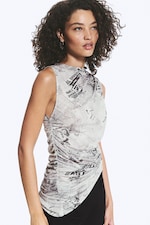 Dark Grey - Gathered Asymmetric Tank Top - 1