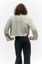 Khaki Green - Cropped Boxy Twill Jacket - 3