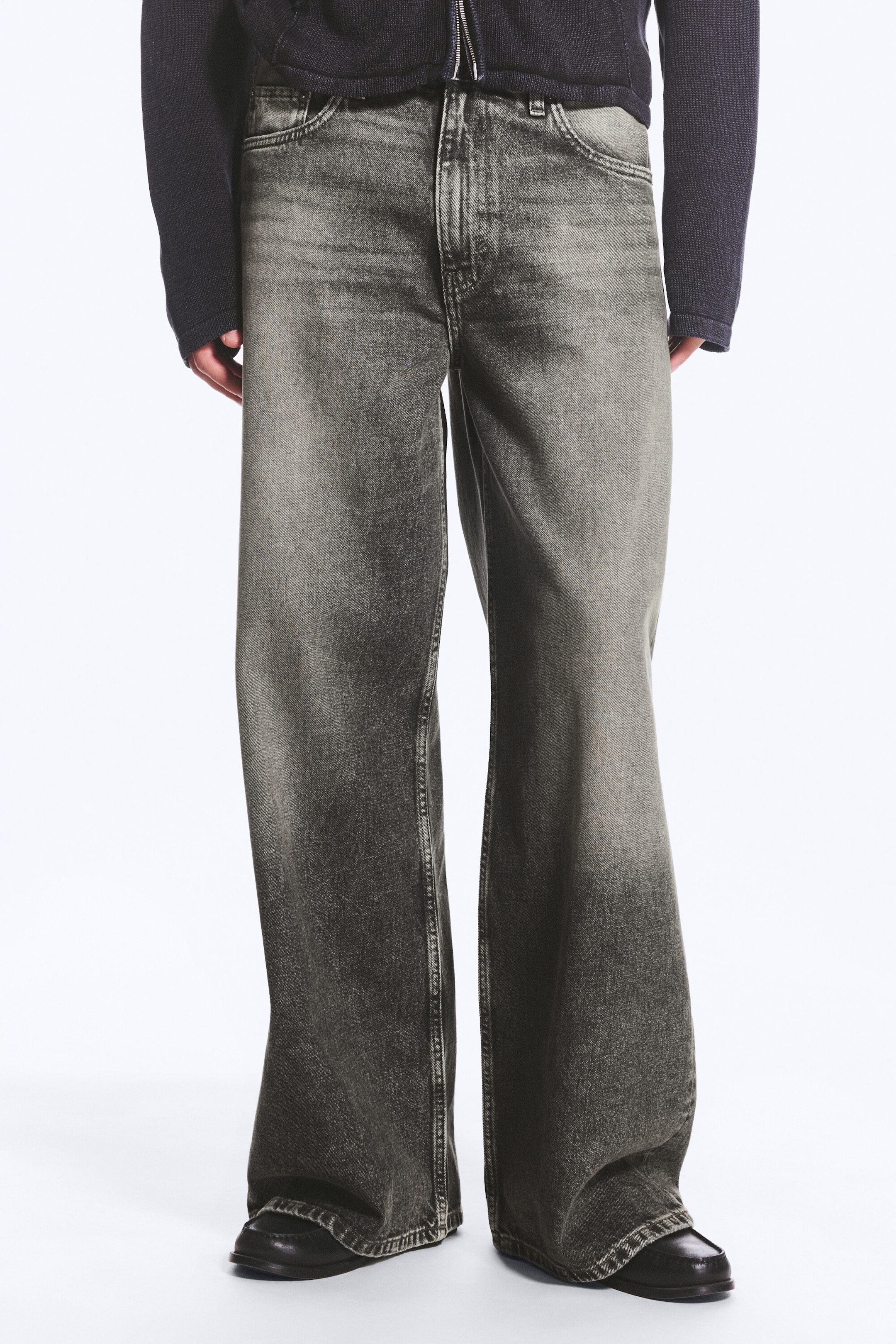 Redondo Black - Washed Black - Solar Loose Wide Leg Unisex Jeans - 2