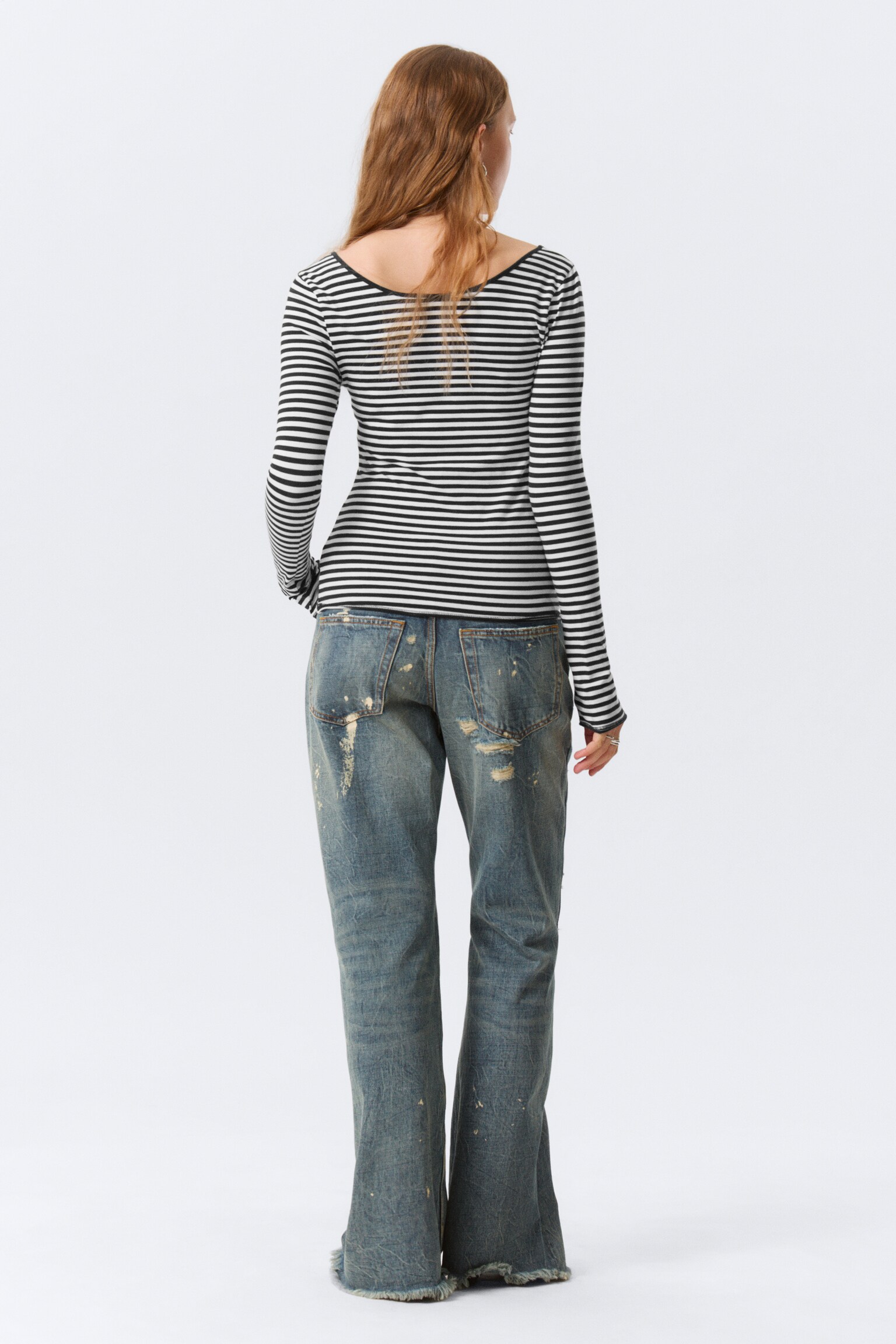 Top slim fit a girocollo a maniche lunghe - Righe bianche e nere/Rosa pallido/Righe marroni/Giallo chiaro - A pois/Beige a righe/Nero/Bianco/Nero/Marrone scuro/A righe - 6