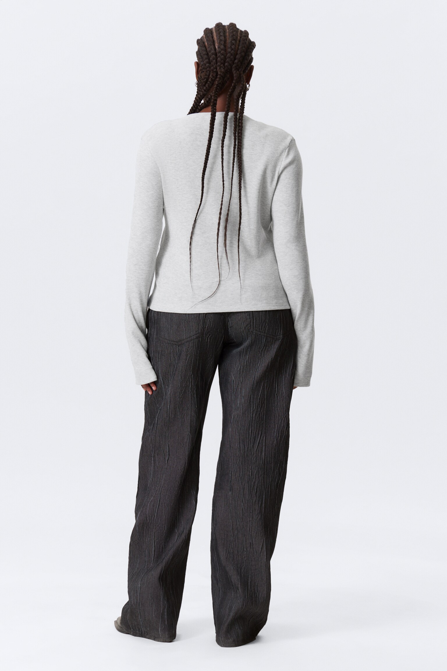 Top Henley de Manga Comprida em Malha Canelada - Cinzento mesclado - 5