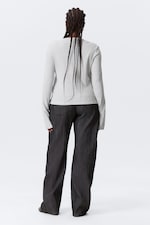 Grey Melange - Waffled Long-Sleeved Henley Top - 3