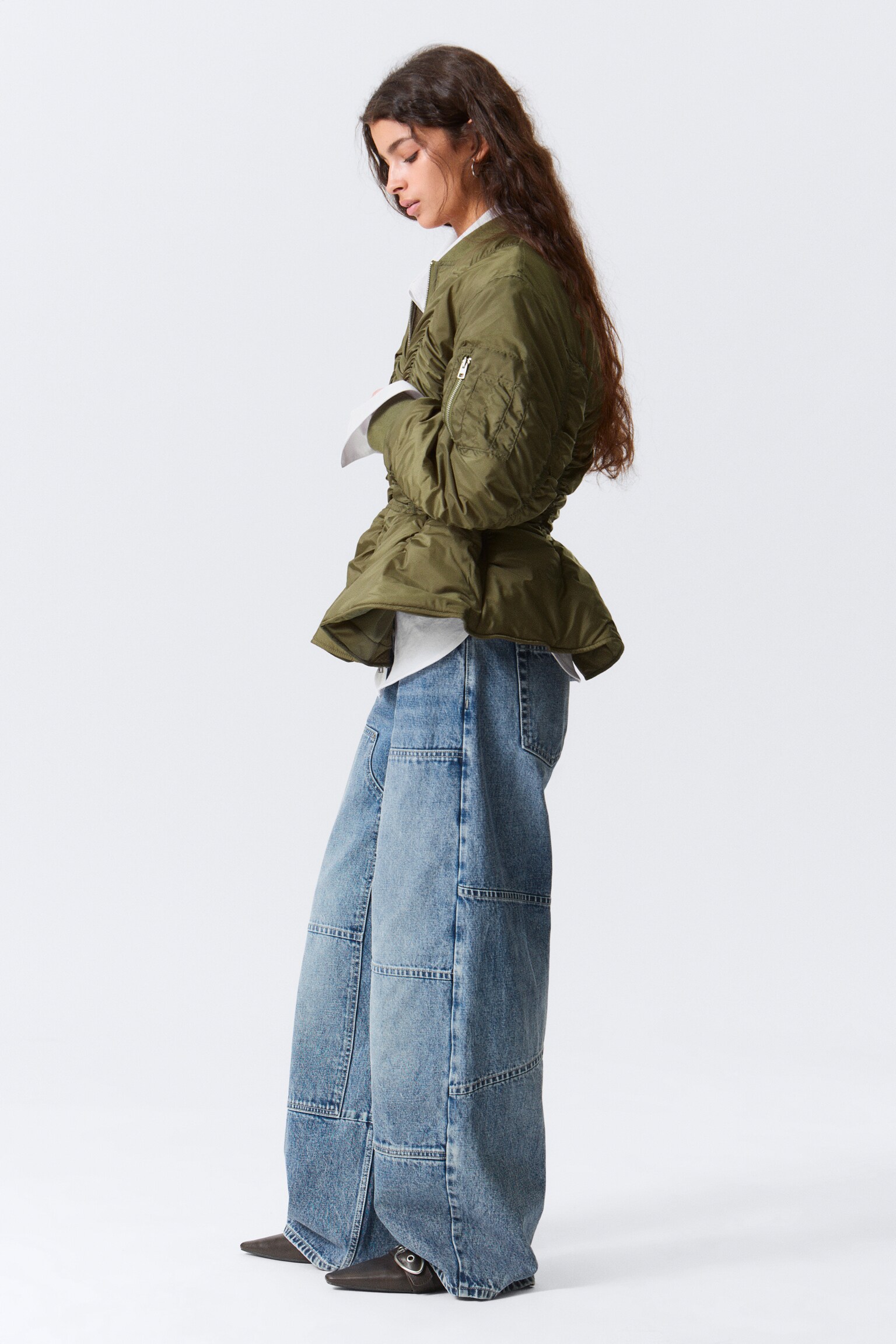 Bomber péplum froncé ajusté - Vert kaki - 3