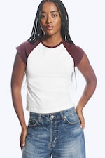 White/Burgundy - Short-Sleeved Raglan T-shirt - 0