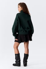 Dark Green - Heavyweight Funnel Neck Zip Sweater - 3