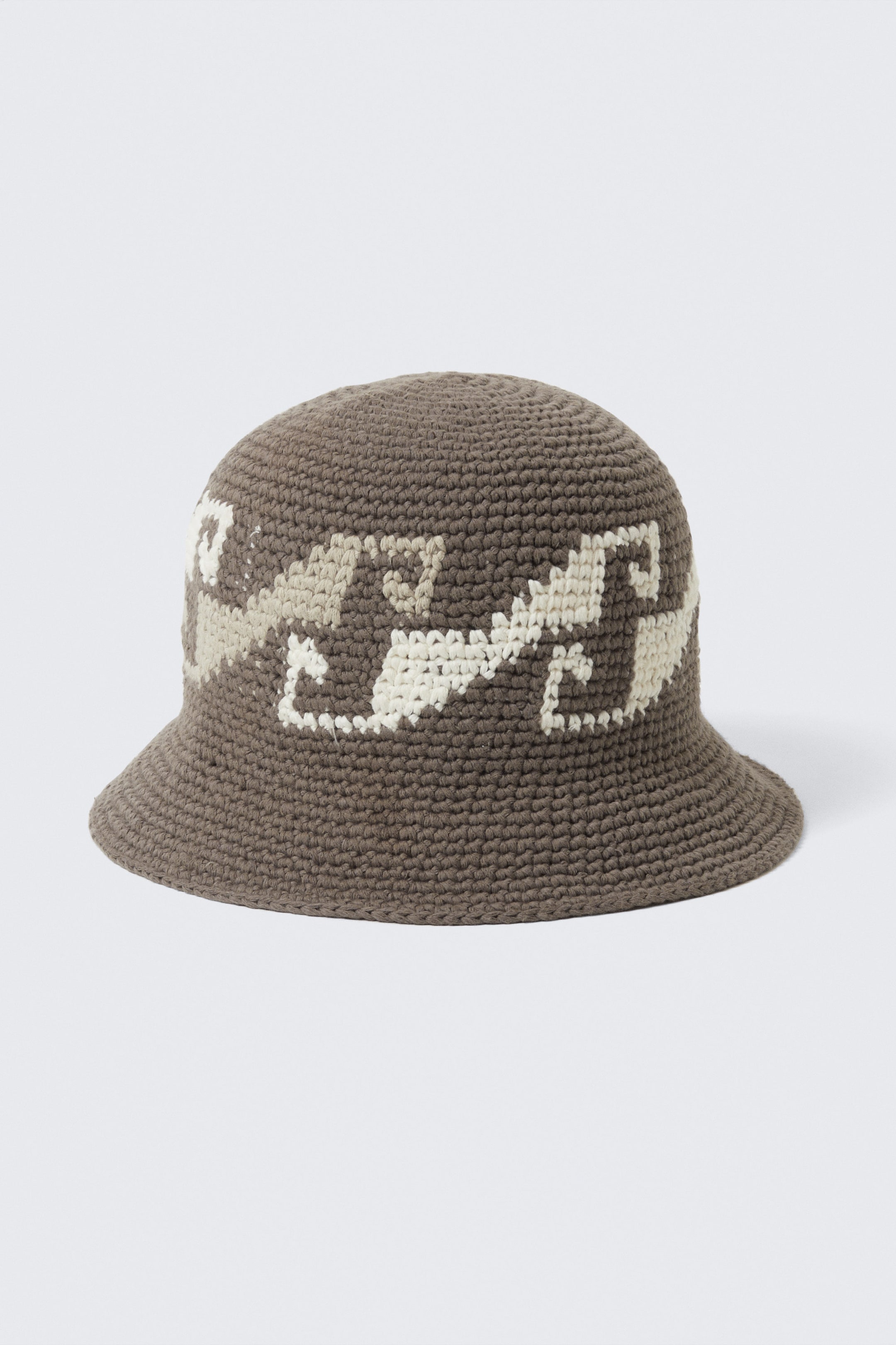 Dunkles Graubraun - Gewebter Bucket Hat mit Jacquard-Strickmuster