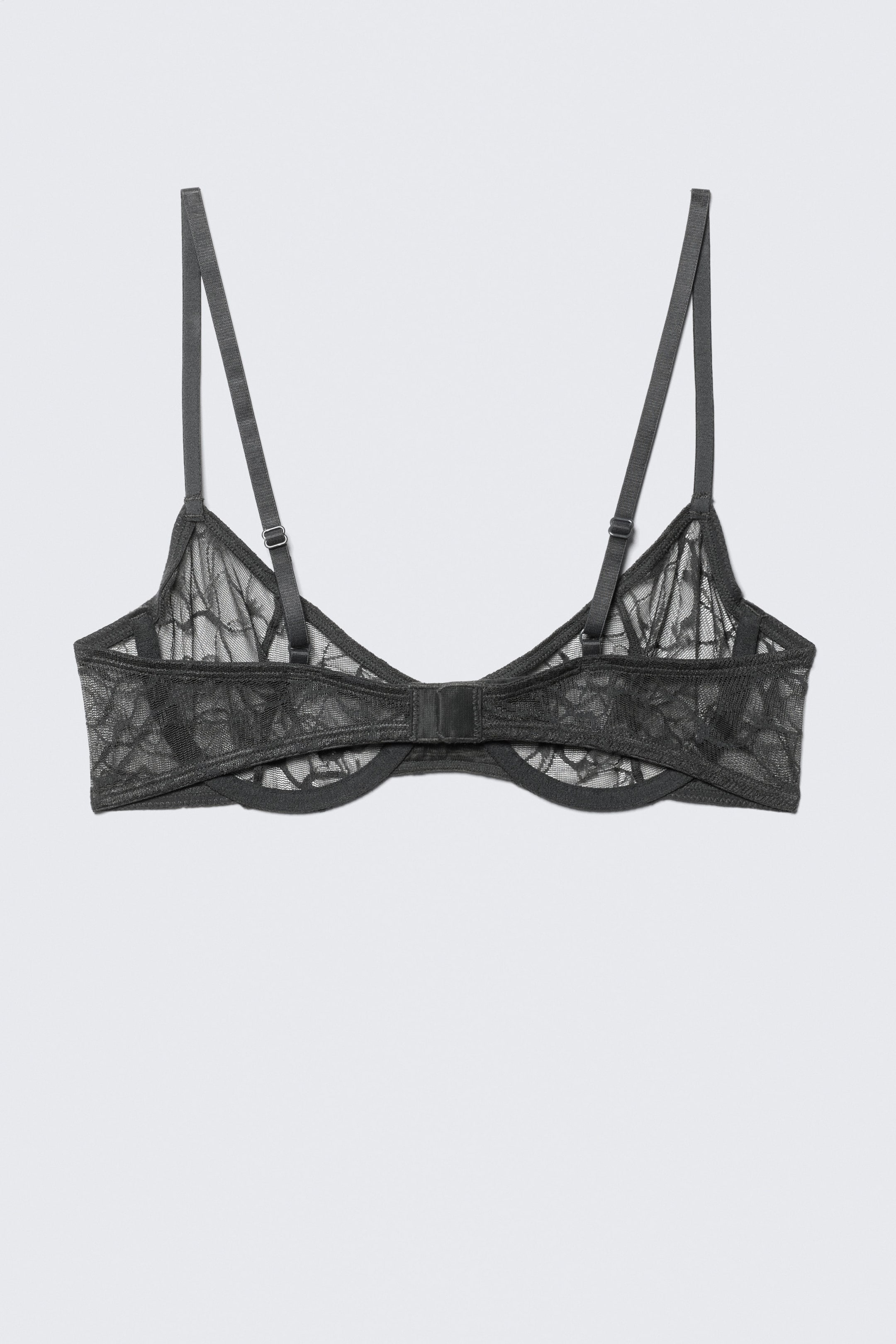 Dark Grey - Wired Swirly Lace Bra - 4