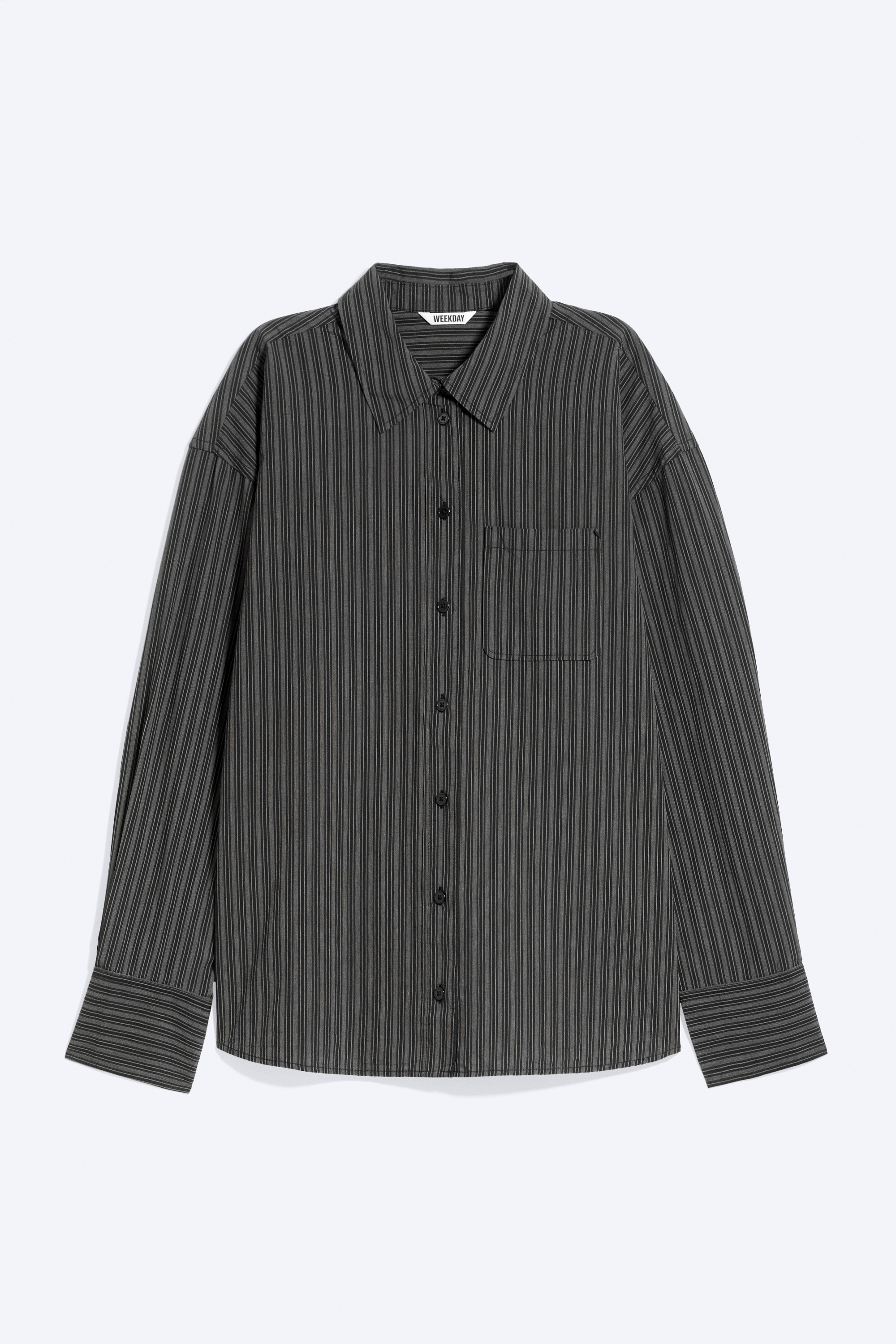 Oversized bomuldsskjorte med lange ærmer - Stribet sort/Sort med tern