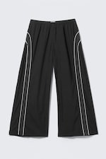 Zwart - Trackbroek met contrasterende biezen en wijde pijpen - 0