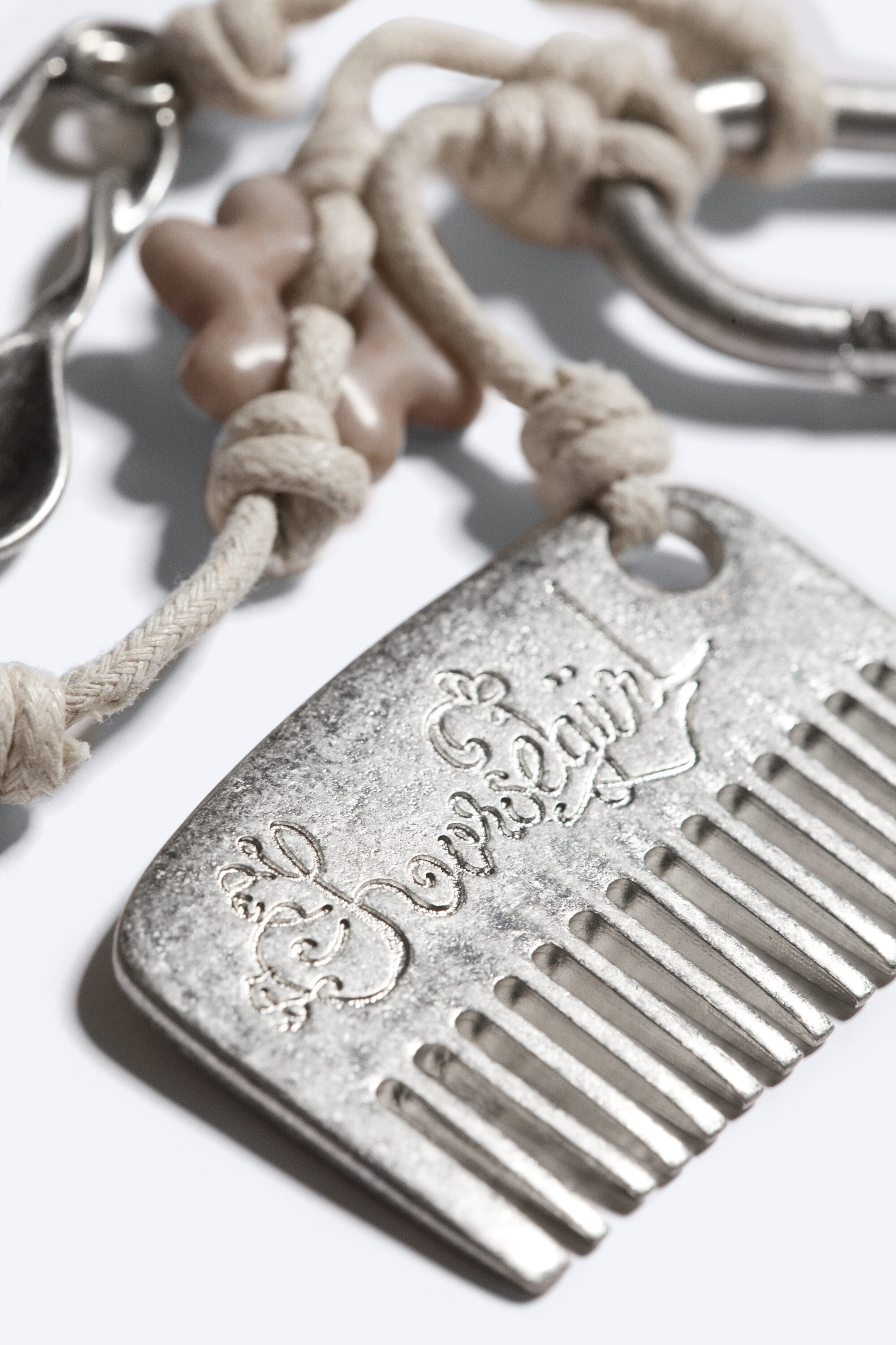 Beige/Silver - Multi Charm Keyring - 3