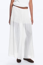 White - Pleated Mid Rise Maxi Skirt - 1