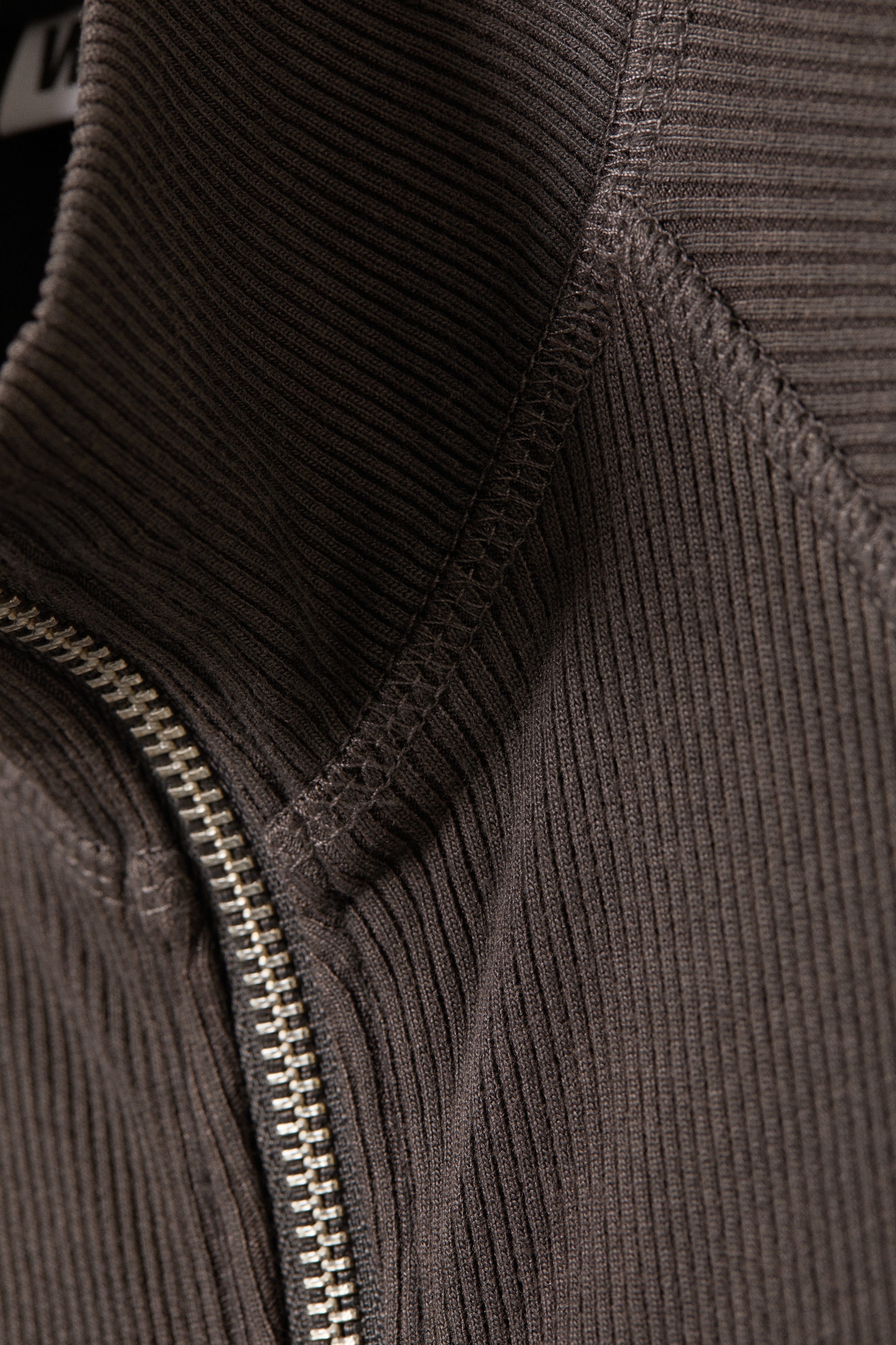 Dunkelgrau - Geripptes Zip-Top mit Stehkragen - 5
