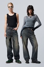 Swamp Blue - Galaxy Mid Waist Loose Straight Jeans - 0