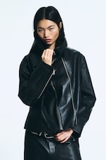 Noir - Veste en cuir à col montant - 2