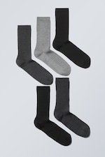 Black Grey - 5-pack Rib Socks - 0