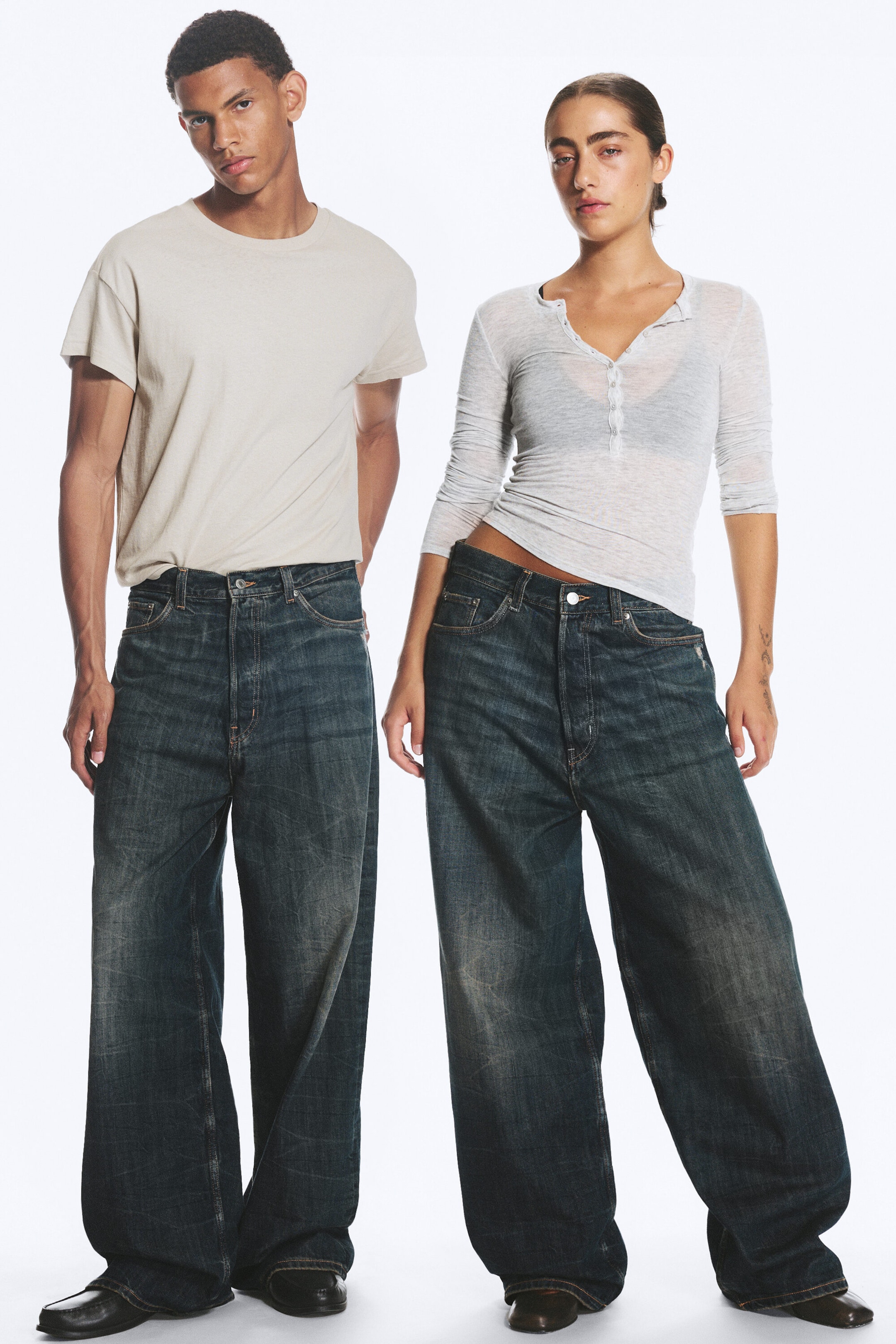 Marina Blue - Dark Blue - Astro Mid Rise Loose Baggy Unisex Jeans - 1