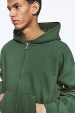 Dark Green - Loose Fit Zip Hoodie - 1