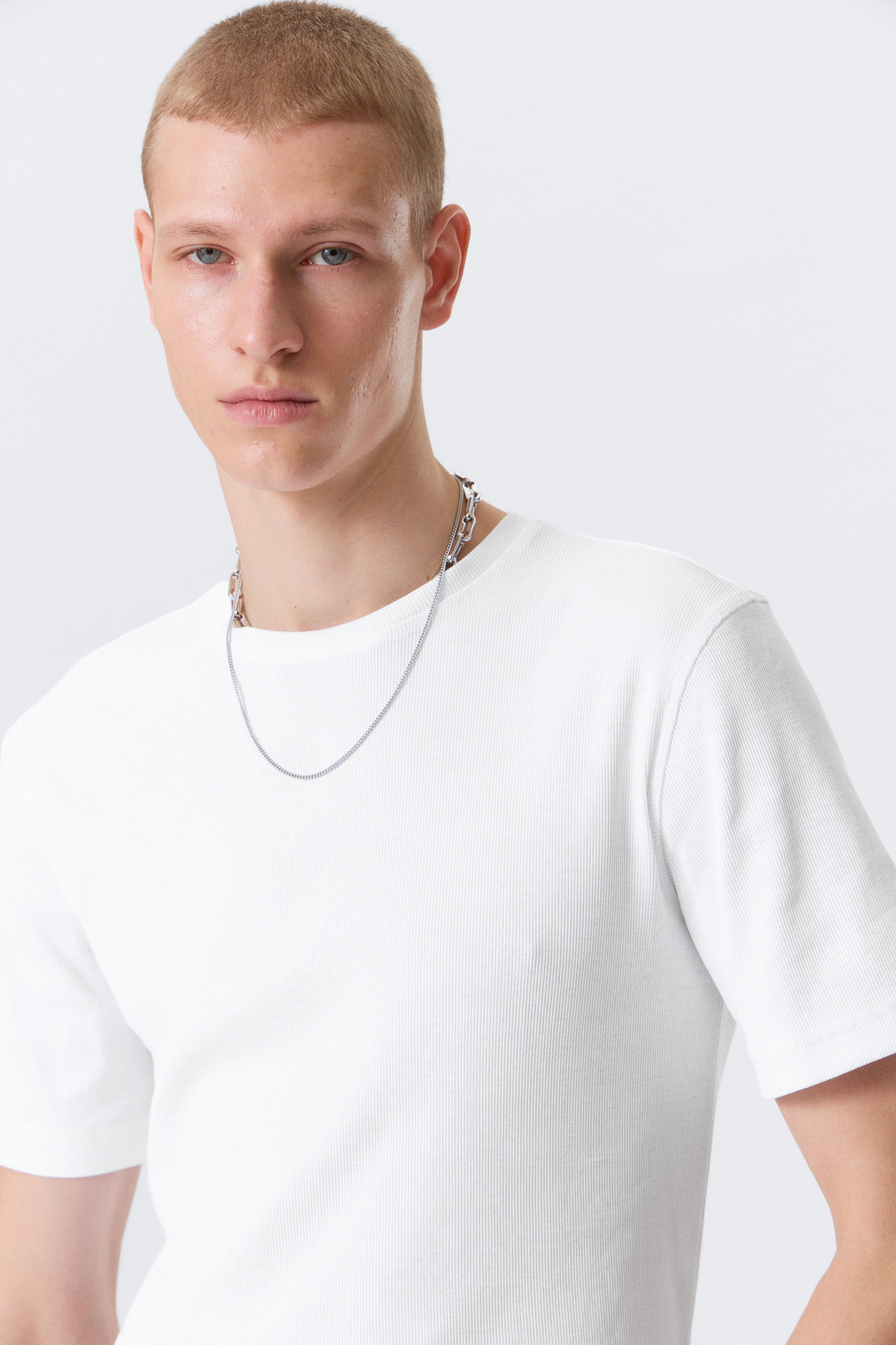 White - Classic Slim Ribbed Cotton T-shirt - 2
