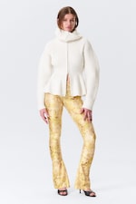 Light Yellow - Floral - Low Rise Flared Stretch Trousers - 0