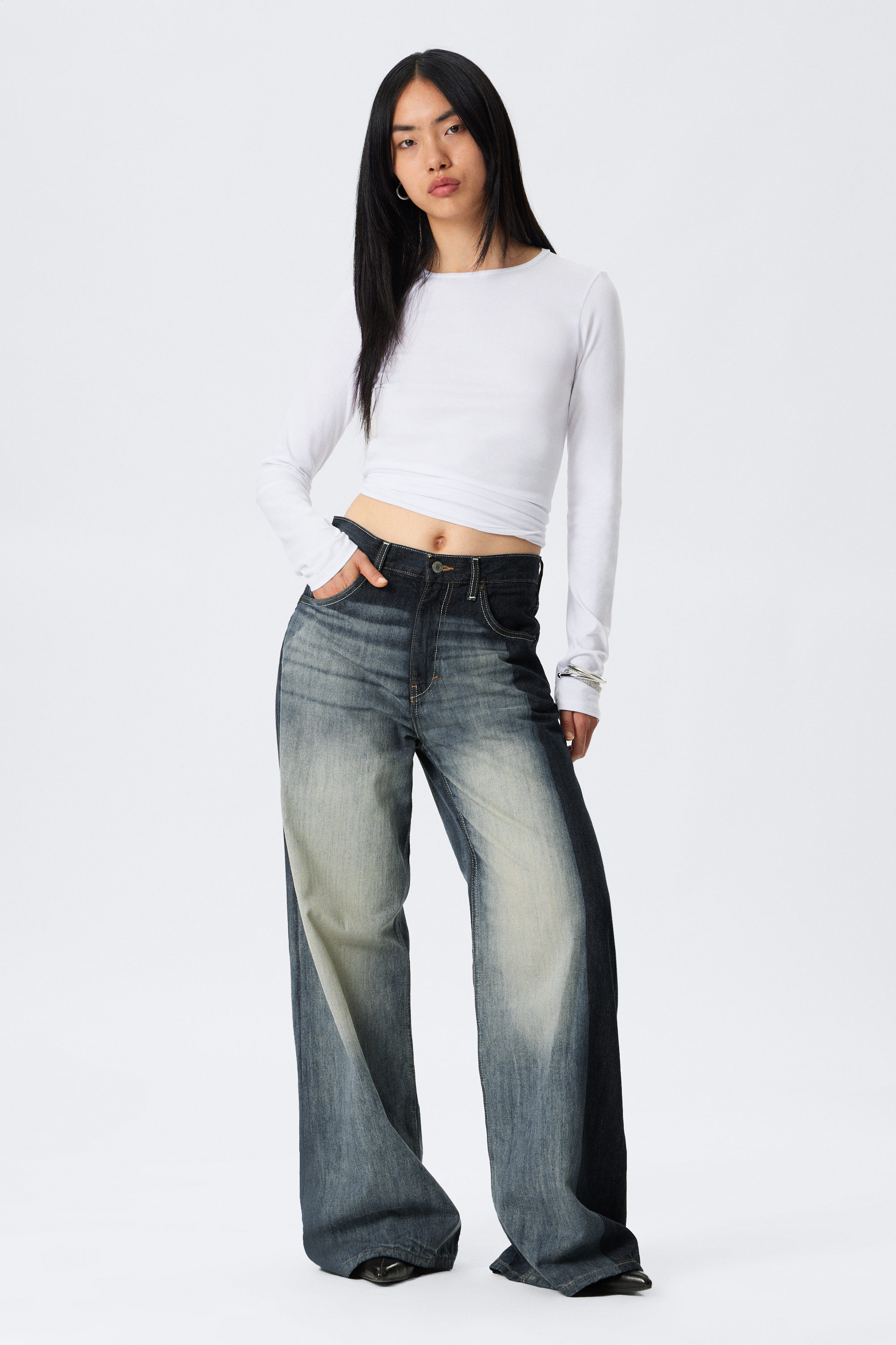 Laser Board Blue - Medium Blue - Solar Loose Wide Leg Unisex Jeans - 3