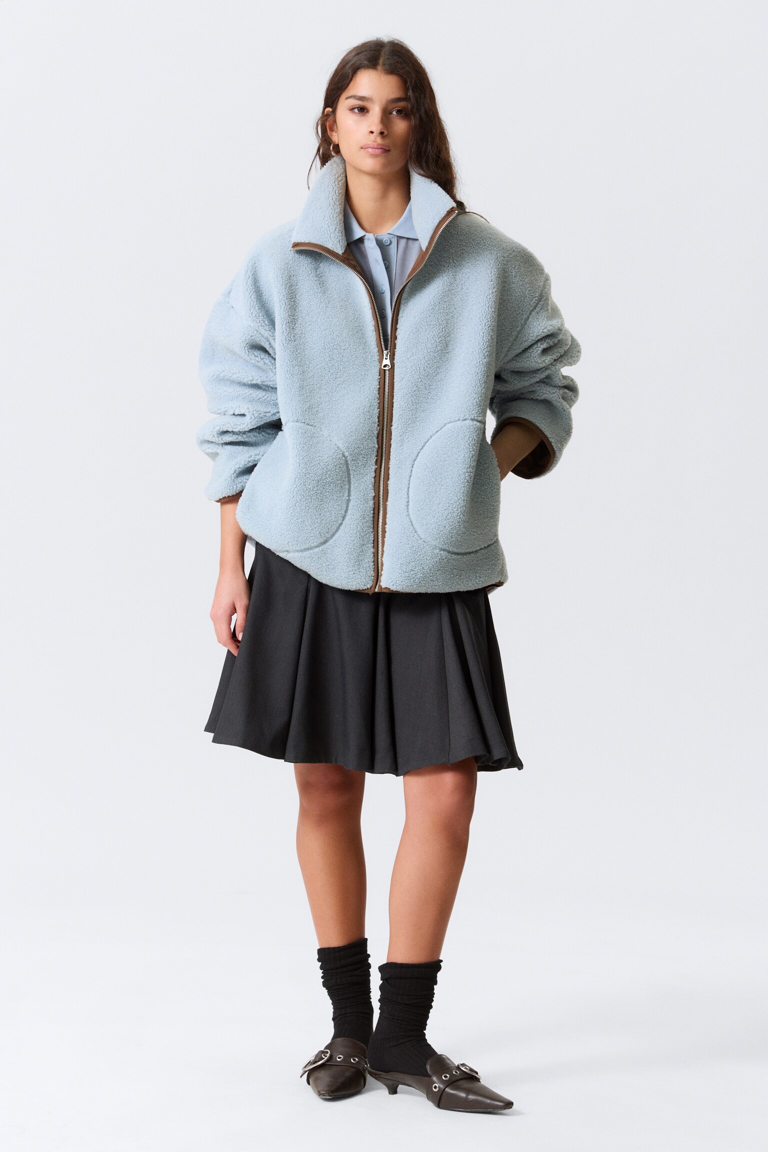 Fleecejacke mit lockerer Passform - Hellblau - Braunes Futter/Helles Staubbeige - 5