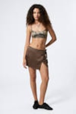 Dark Brown - Satin Wrap Mini Skirt - 0