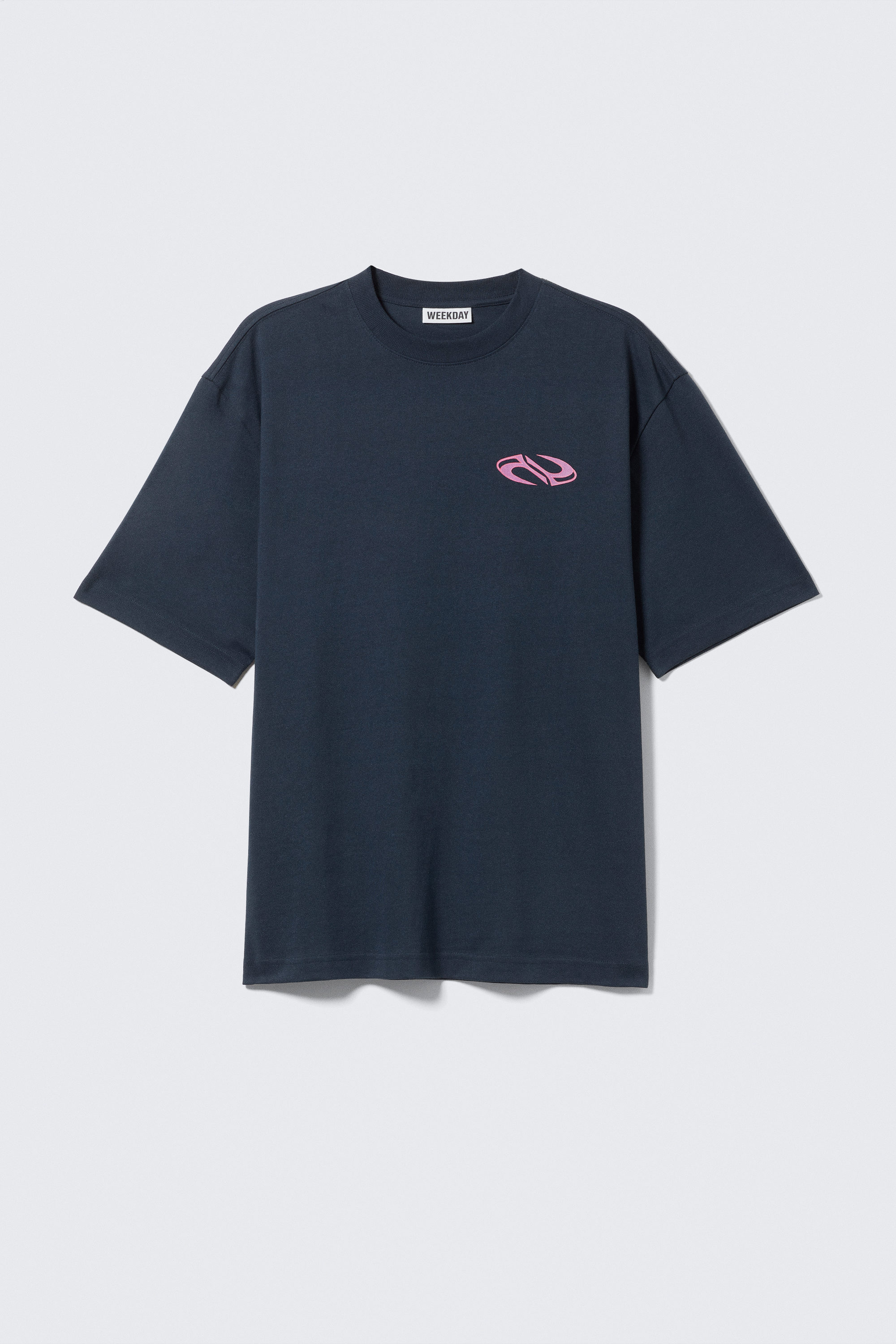 Dark Blue - Double Wave - Relaxed Graphic Printed T-shirt - 1