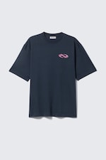 Mørk blå - Double Wave - Avslappet t-skjorte med grafisk trykk - 0