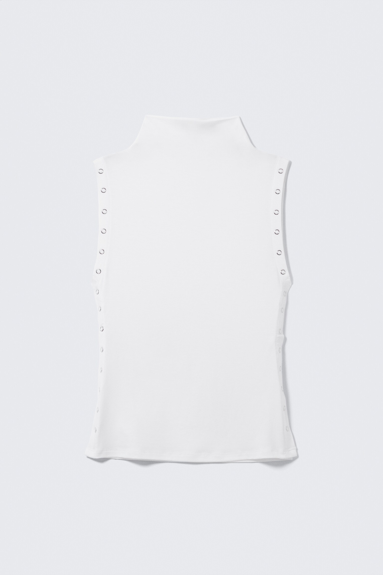 Fitted Snap-Button Mock-Neck Top - White/Black - 2