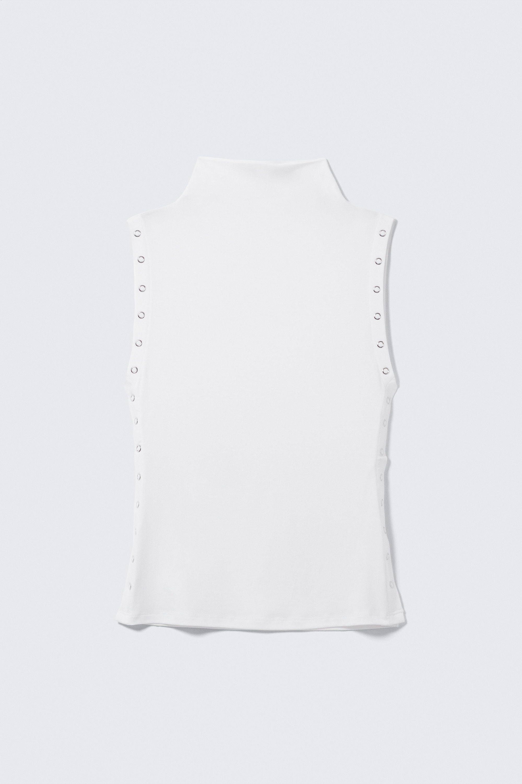 White - Fitted Snap-Button Mock-Neck Top - 1